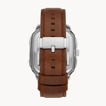 Brown genuine leather strap detail of the Fossil BQ2571.