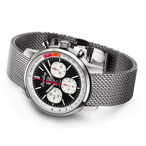 Breitling Top Time B01 Deus AB01765A1B1A1 men's chronograph watch, 41mm stainless steel case, black dial, steel mesh bracelet – side view
