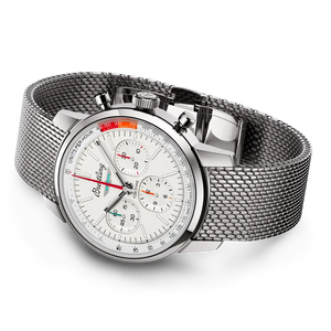 Breitling Top Time B01 Ford Thunderbird AB01766A1A1A1 men's chronograph watch, 41mm stainless steel case, white dial, steel mesh bracelet – side view