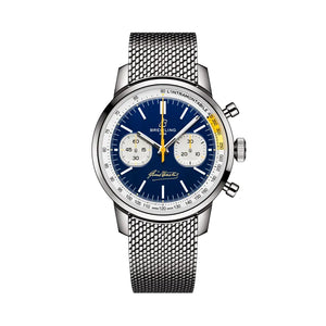 Breitling Top Time B01 Gino Bartali AB01767A1C1A1 men's chronograph watch, 41mm stainless steel case, blue dial, steel mesh bracelet – front view