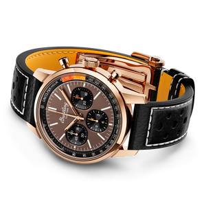 Breitling Top Time B01 RB01761A1Q1X1 men's chronograph watch, 41mm red gold case, bronze dial, black leather strap – side view