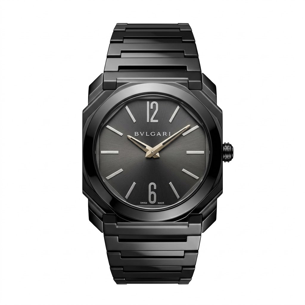 Bvlgari Octo Finissimo 40mm men's watch, Black dial, polished silver stainless steel case and bracelet – view 2