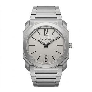 Bvlgari Octo Finissimo 40mm men's watch, Grey dial, matte sandblasted silver stainless steel case and bracelet | ساعة بولجاري أوكتو فينيسيمو رجالي مينا رمادي ستيل فضي مط