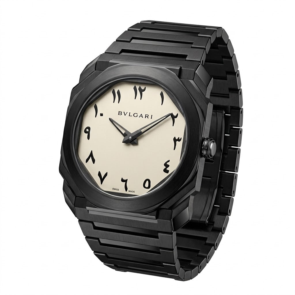 Bvlgari Octo Finissimo 40mm men's watch, Silver Eastern Arabic numeral dial, polished black case and bracelet – view 2