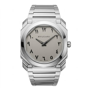 Bvlgari Octo Finissimo 40mm men's watch, Silver Eastern Arabic numeral dial, polished silver stainless steel case and bracelet – view 2