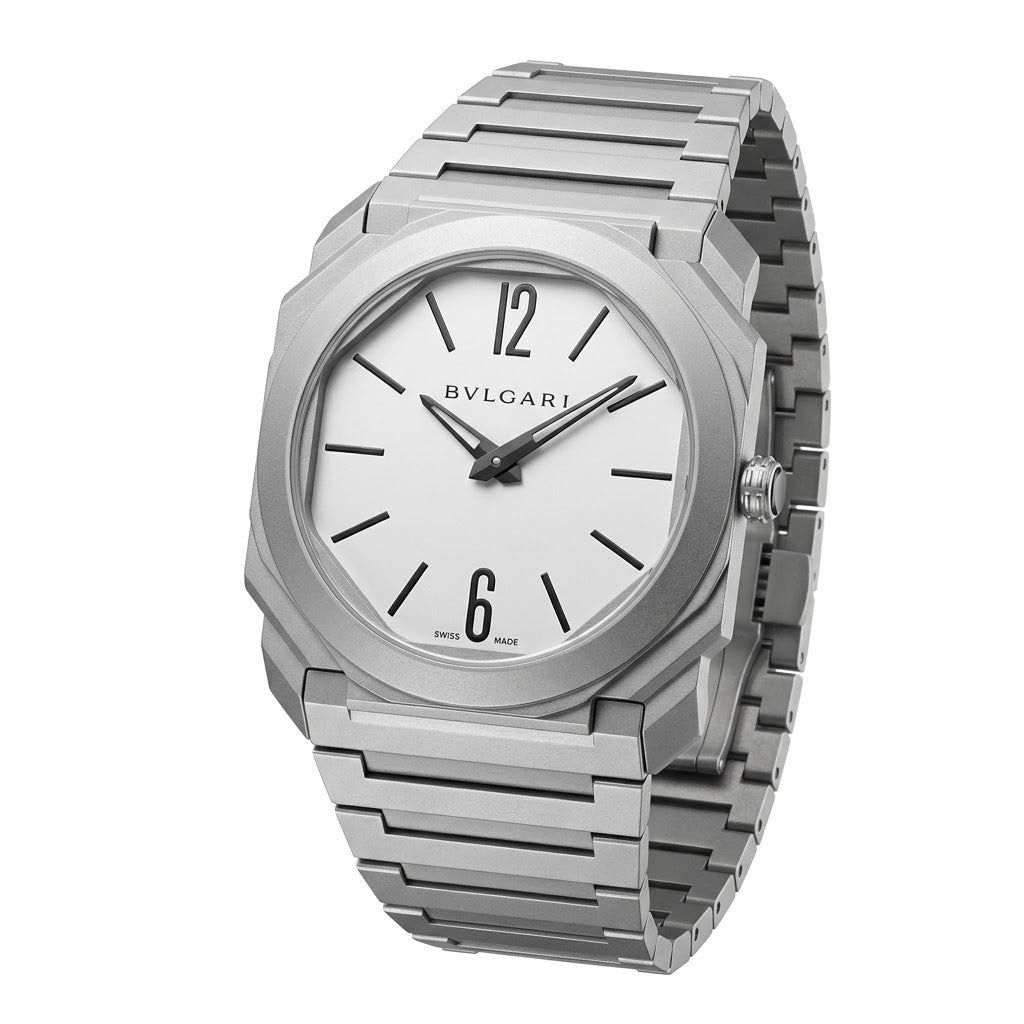 Bvlgari Octo Finissimo 40mm men's watch, White dial, matte sandblasted silver stainless steel case and bracelet – view 2