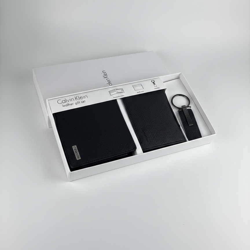 Calvin Klein 3-Piece Gift Set featuring Wallet, Card Holder for Men, and Key Fob