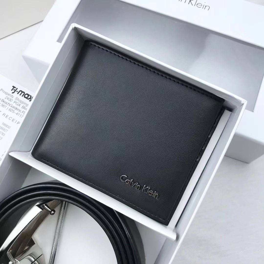 Calvin Klein Black Leather Wallet and Ratchet Belt Strap