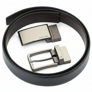 Calvin Klein men's belt gift set beautifully arranged inside its original white branded presentation box