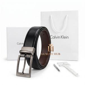 Full designer set of Calvin Klein mirror original reversible belt with luxury white gift box and branded shopping bag
