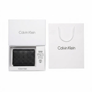 Premium Calvin Klein mirror original monogram leather wallet set presented in its signature white gift box and shopping bag