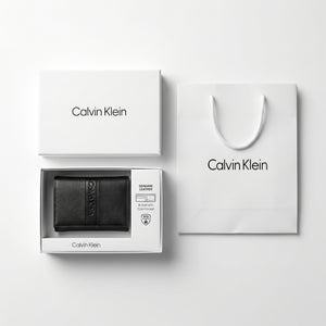 Premium Calvin Klein mirror original saffiano leather wallet set presented in its signature white gift box and shopping bag