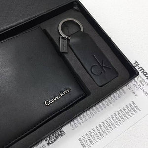 Front view of Black Calvin Klein Wallet with Metal Logo