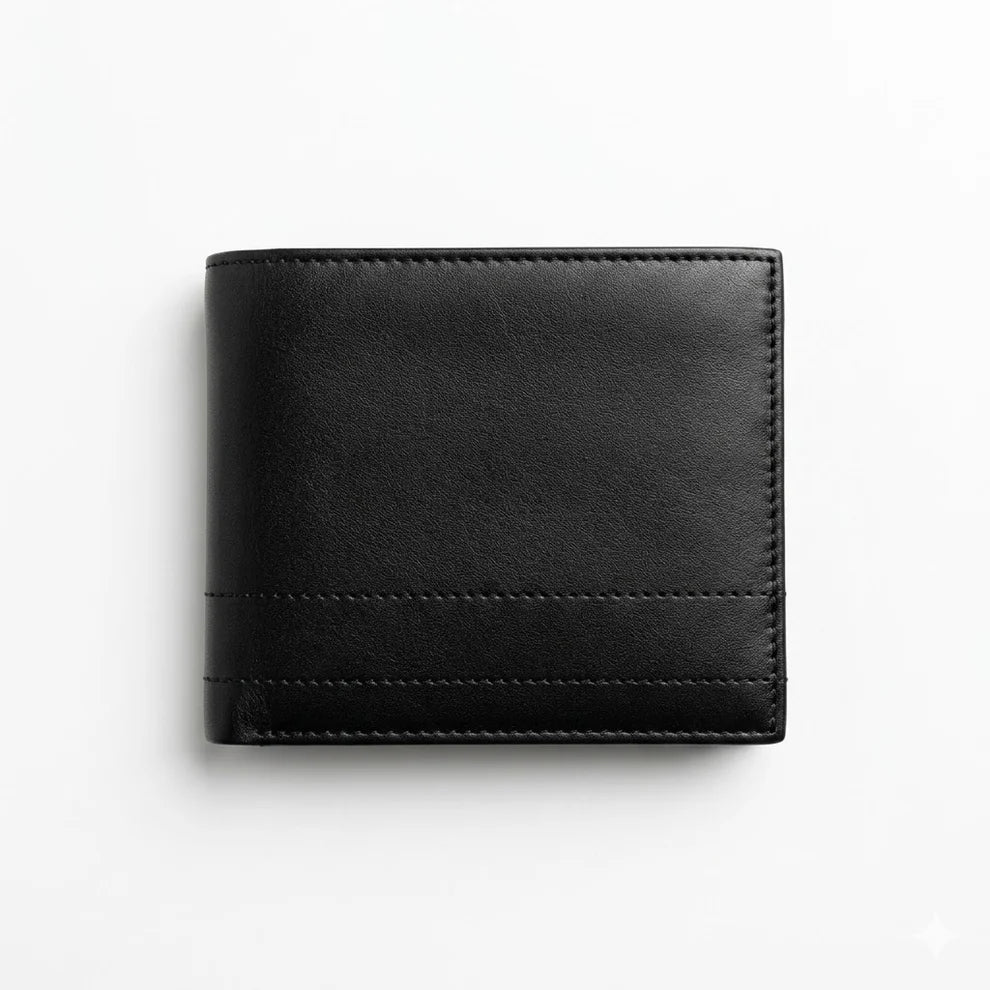 Black leather wallet on a white background