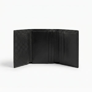 Internal layout view of the opened Calvin Klein mirror original leather bifold wallet showcasing symmetrical card slots and clean stitched edge finish
