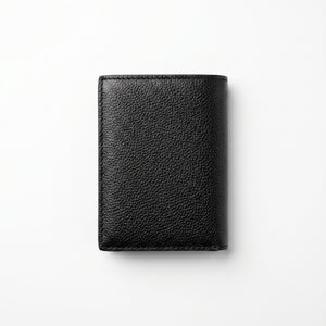 Straight back view product photography of the Calvin Klein mirror original pebbled black leather wallet showing a clean minimalist layout