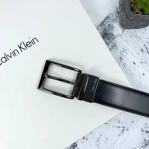 Calvin Klein Black Leather Belt featuring Classic Metal Prong Buckle