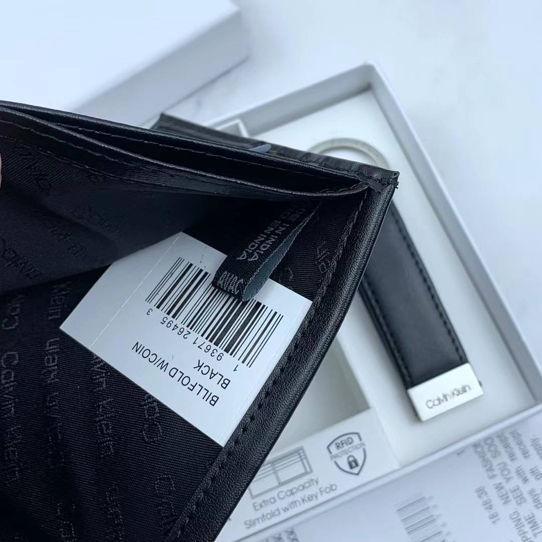 Interior of Calvin Klein Wallet showing Billfold with Coin Pocket label and layout