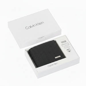 Calvin Klein Wallet Displayed in Open Gift Box Angled View