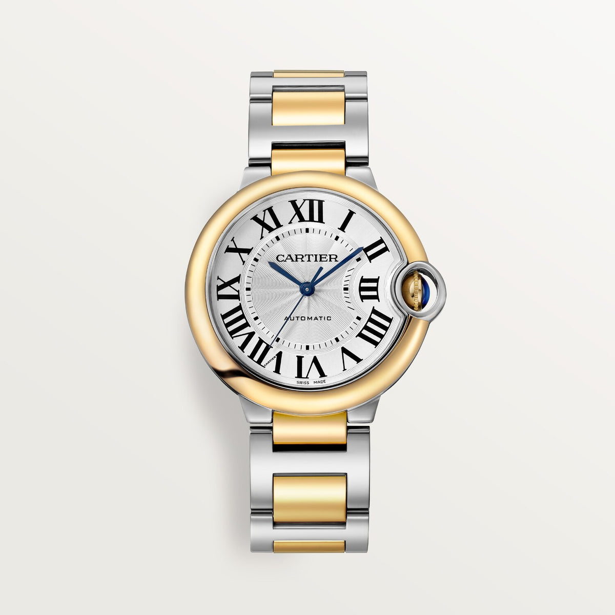 Cartier Ballon Bleu de Cartier men's quartz watch, 36mm case, silver dial, two-tone stainless steel bracelet – front view