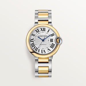 Cartier Ballon Bleu de Cartier men's quartz watch, 36mm case, silver dial, two-tone stainless steel bracelet – front view