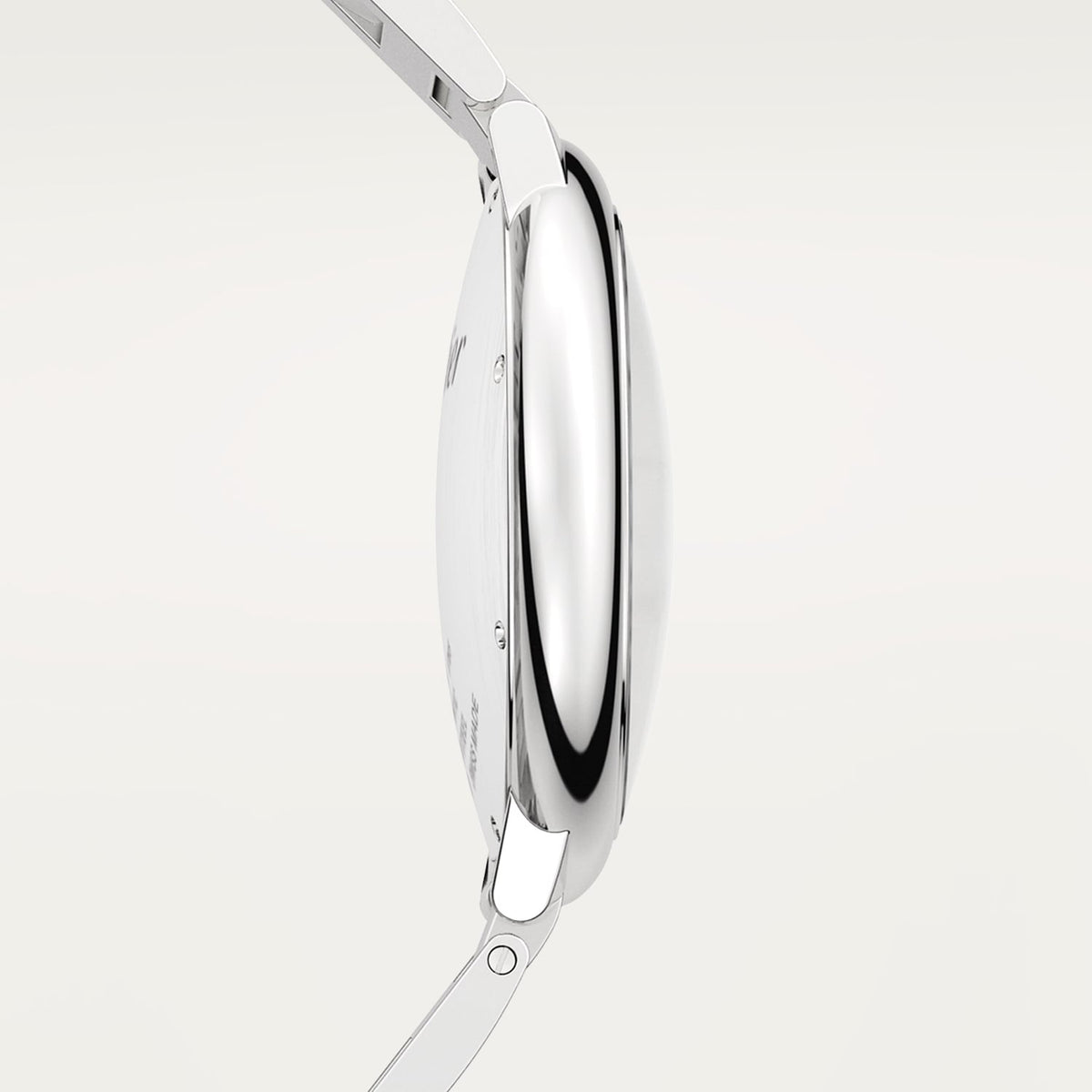 Cartier Ballon Bleu de Cartier men's quartz watch, 42mm case, silver dial, silver stainless steel bracelet – crown side view