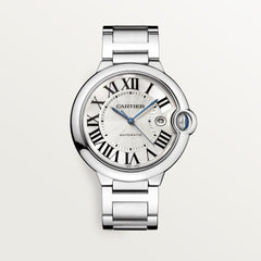 Cartier Ballon Bleu de Cartier men's quartz watch, 42mm case, silver dial, silver stainless steel bracelet – front view