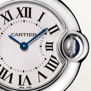 Cartier Ballon Bleu de Cartier women's quartz watch, 33mm case, silver dial, silver stainless steel bracelet – dial close-up
