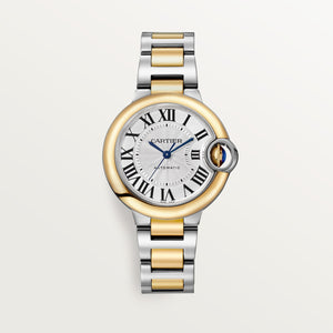 Cartier Ballon Bleu de Cartier women's quartz watch, 33mm case, silver dial, two-tone stainless steel bracelet – front view
