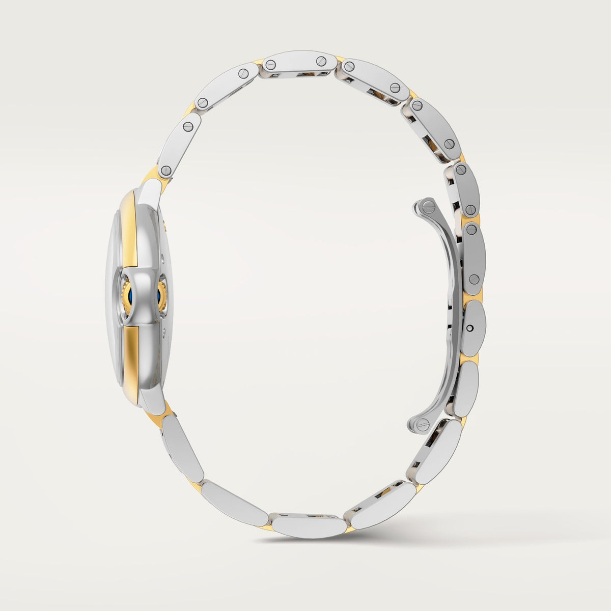 Cartier Ballon Bleu de Cartier women's quartz watch, 33mm case, silver dial, two-tone stainless steel bracelet – side profile view