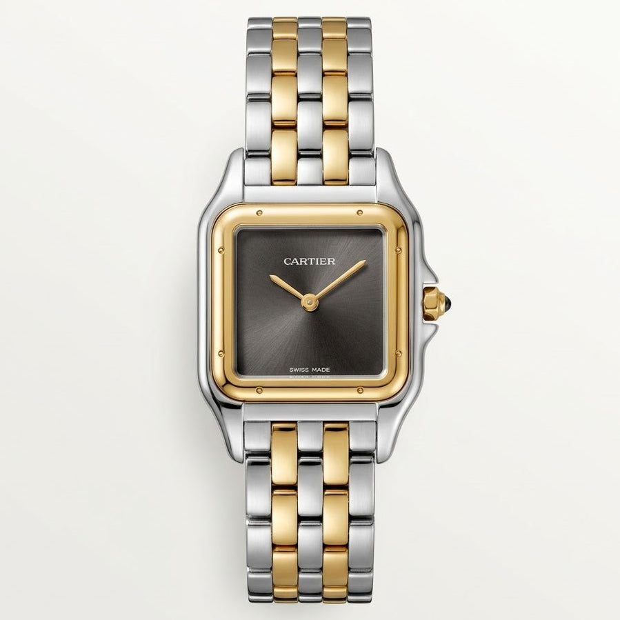 Cartier Panthère de Cartier women's quartz watch, medium model case, black dial, two-tone gold-tone stainless steel bracelet – view 1