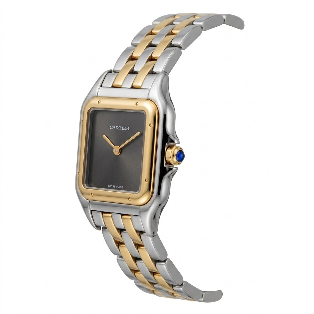 Cartier Panthère de Cartier women's quartz watch, medium model case, black dial, two-tone gold-tone stainless steel bracelet – view 3
