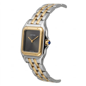 Cartier Panthère de Cartier women's quartz watch, medium model case, black dial, two-tone gold-tone stainless steel bracelet – view 3