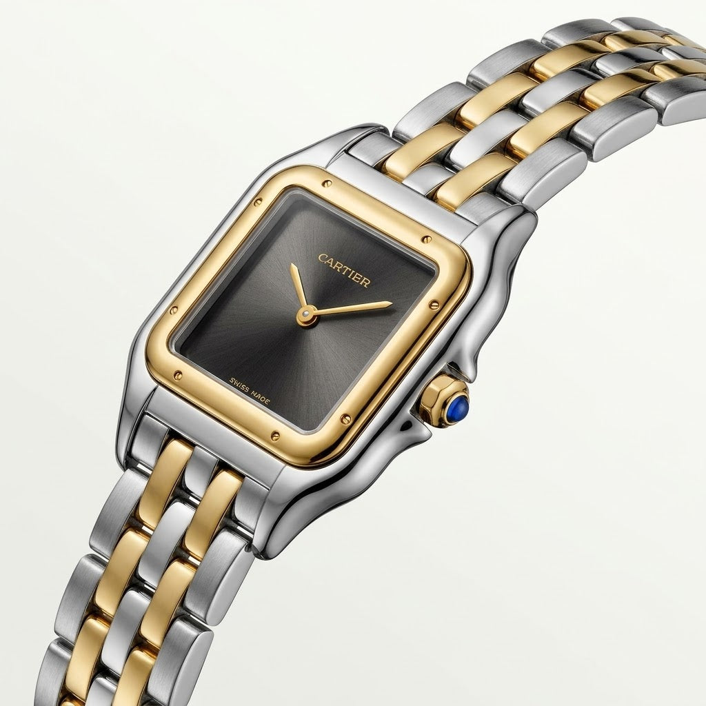 Cartier Panthère de Cartier women's quartz watch, medium model case, black dial, two-tone gold-tone stainless steel bracelet – view 4
