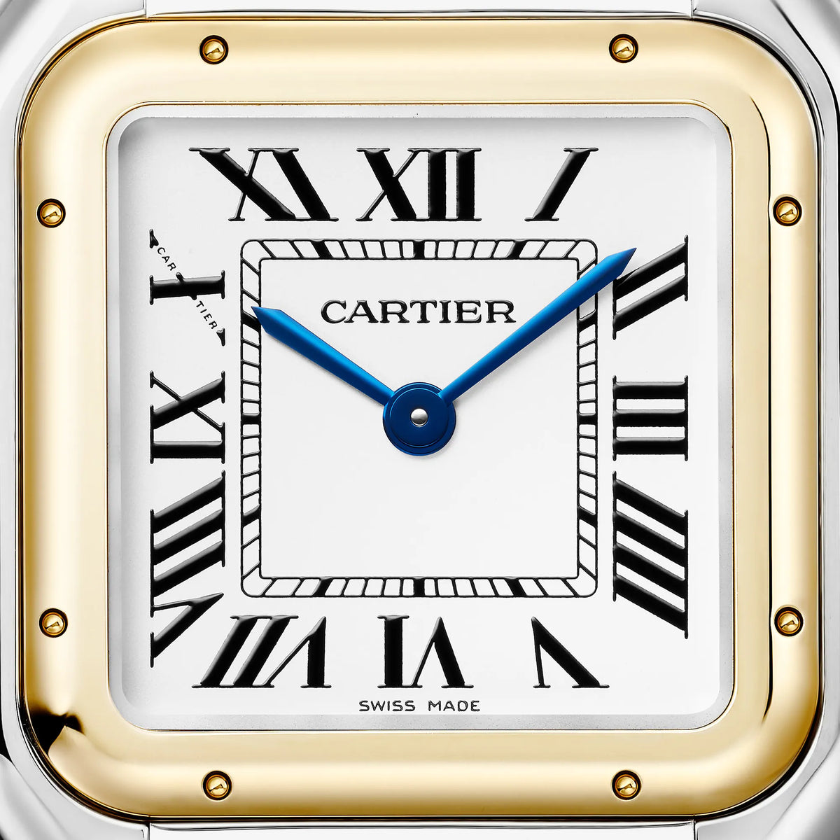 Cartier Panthère de Cartier women's quartz watch, medium model case, silver dial, two-tone gold-tone stainless steel bracelet – dial close-up