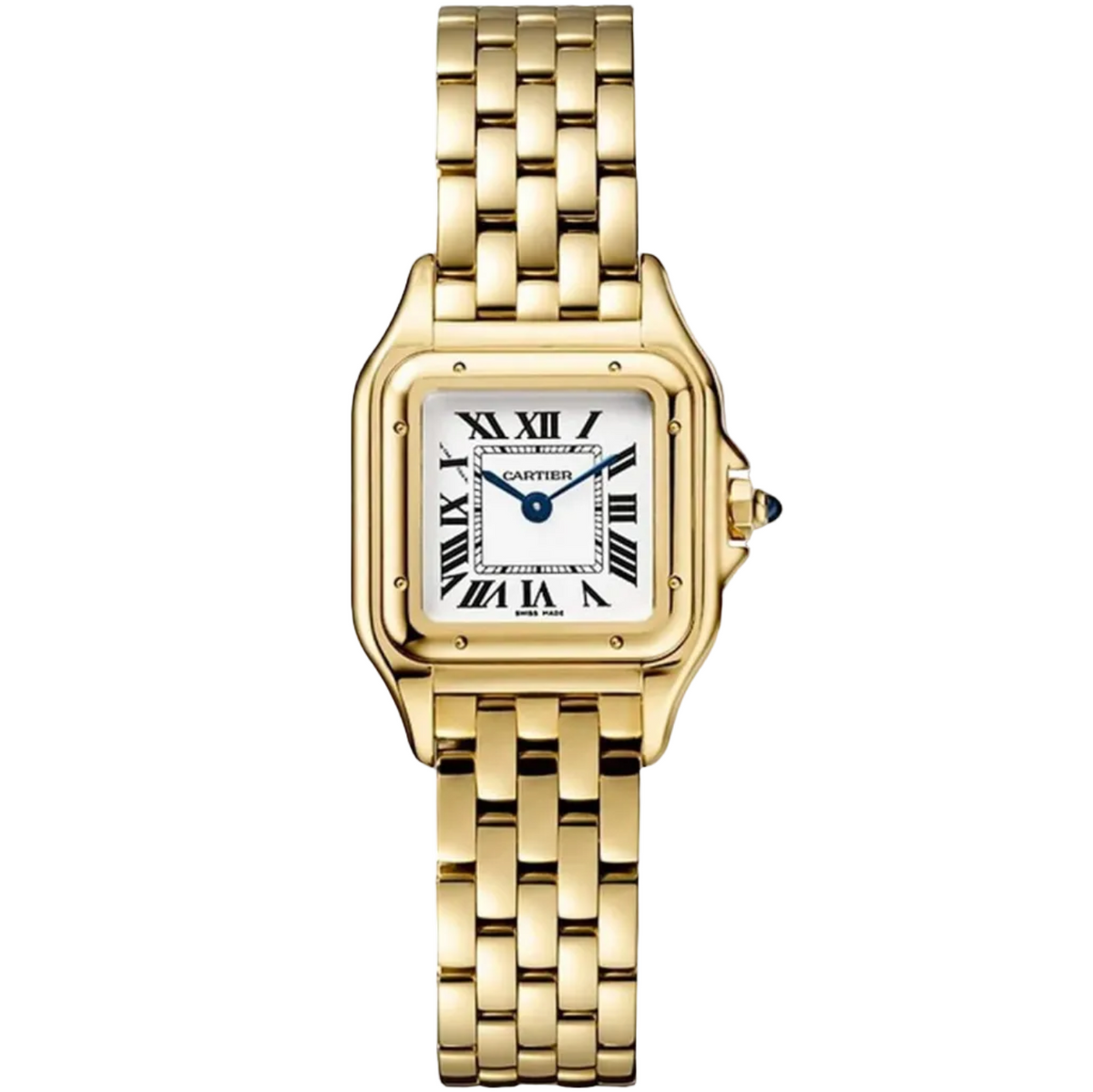 Cartier Panthère de Cartier women's quartz watch, small model case, silver dial, gold-tone bracelet – front view