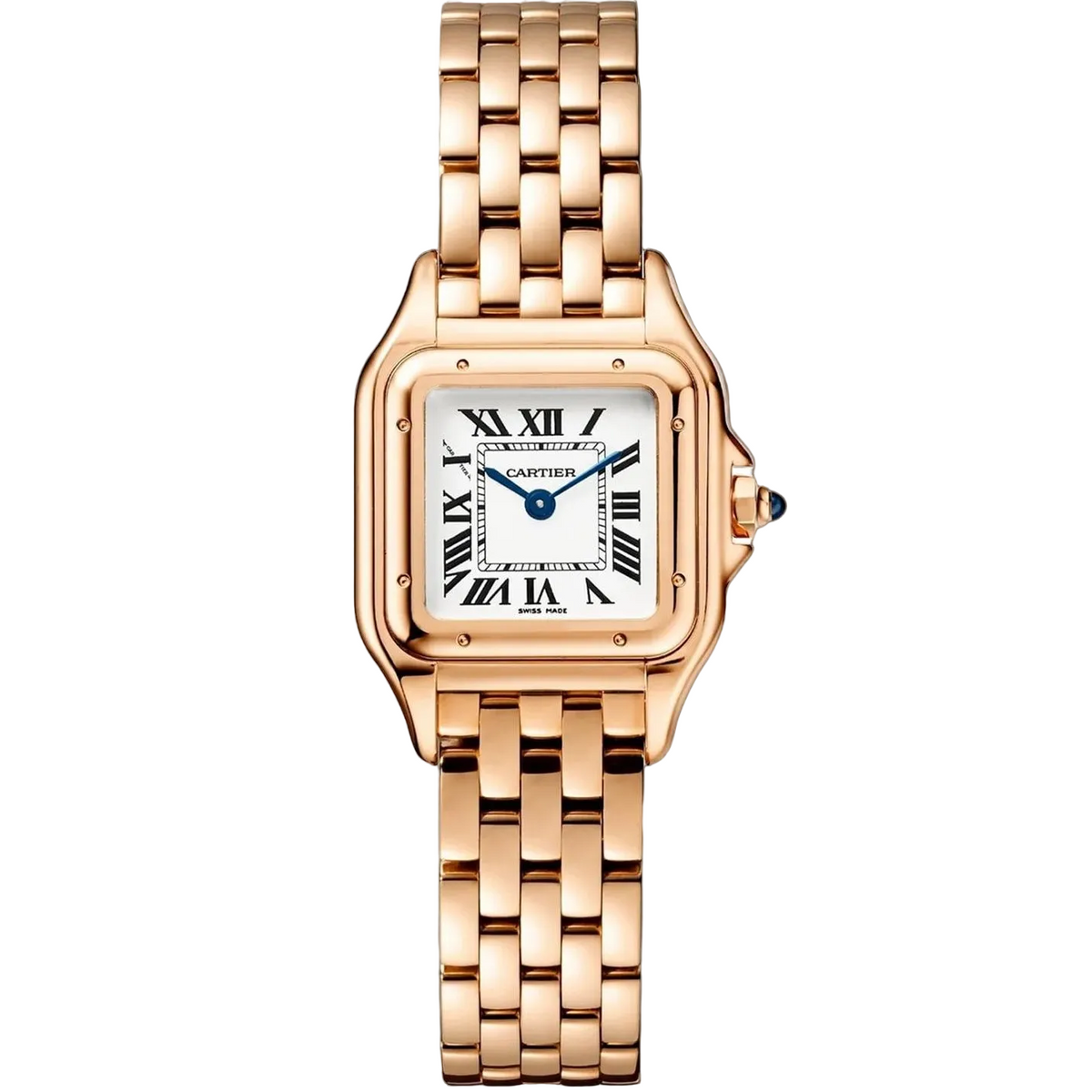 Cartier Panthère de Cartier women's quartz watch, small model case, silver dial, rose gold-tone bracelet – front view