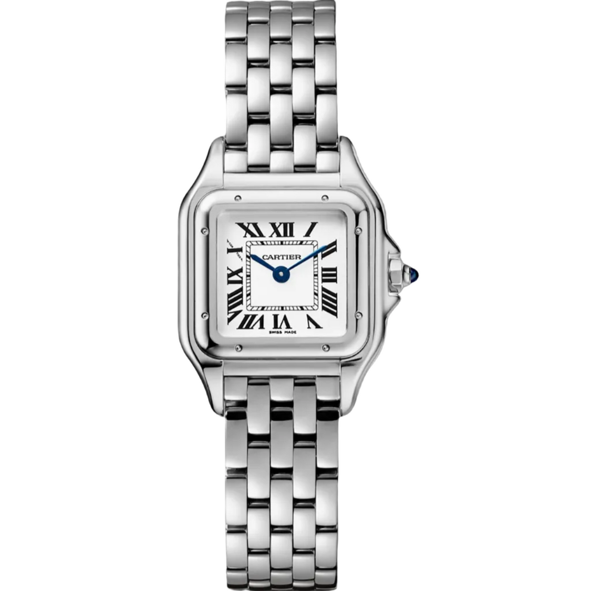 Cartier Panthère de Cartier women's quartz watch, small model case, silver dial, stainless steel bracelet – front view