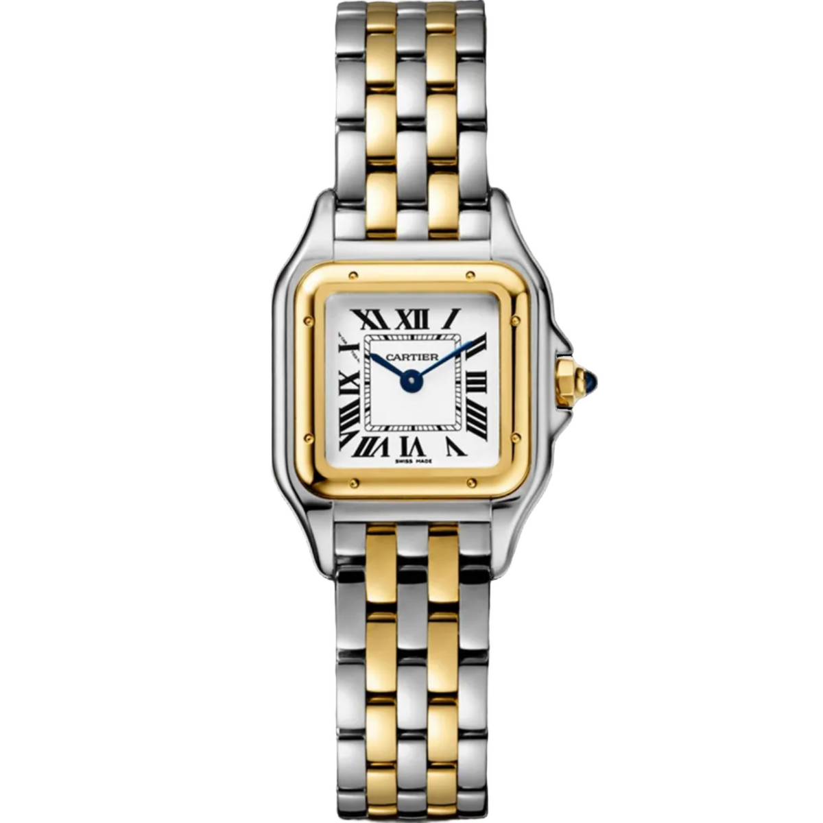 Cartier Panthère de Cartier women's quartz watch, small model case, silver dial, two-tone gold-tone stainless steel bracelet – front view