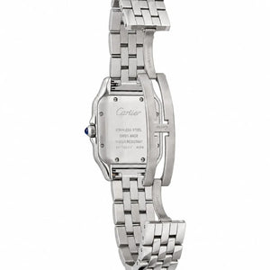 Cartier Panthère de Cartier women's quartz watch, burgundy dial, silver stainless steel bracelet – caseback clasp view