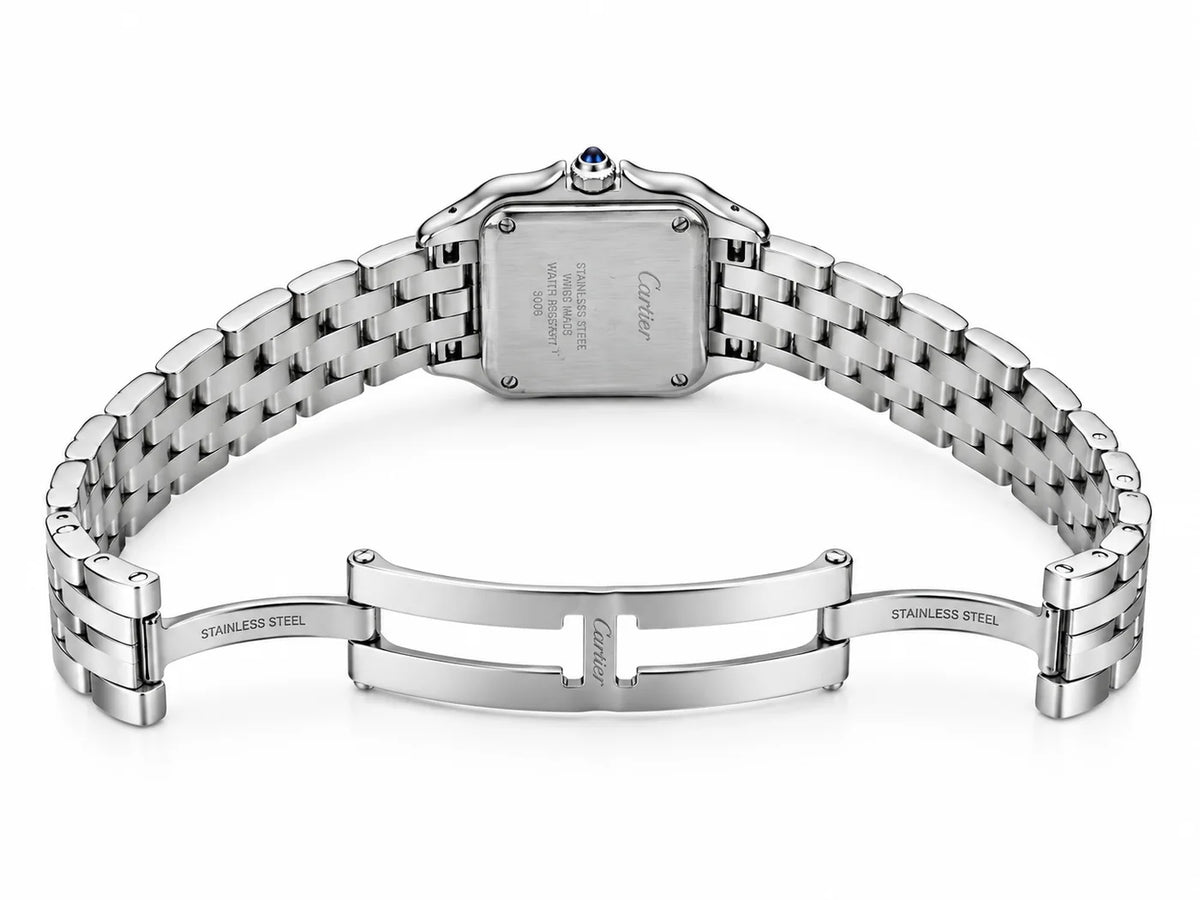 Cartier Panthère de Cartier women's quartz watch, green dial, silver stainless steel bracelet – bracelet clasp view