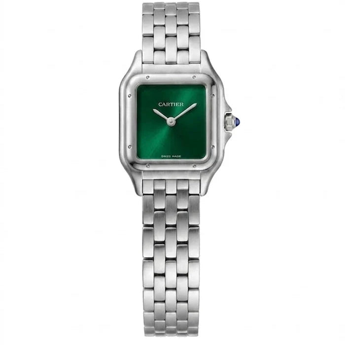 Cartier Panthère de Cartier women's quartz watch, green dial, silver stainless steel bracelet – front view