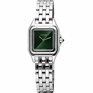 Cartier Panthère de Cartier women's quartz watch, green dial, silver stainless steel bracelet – full front view