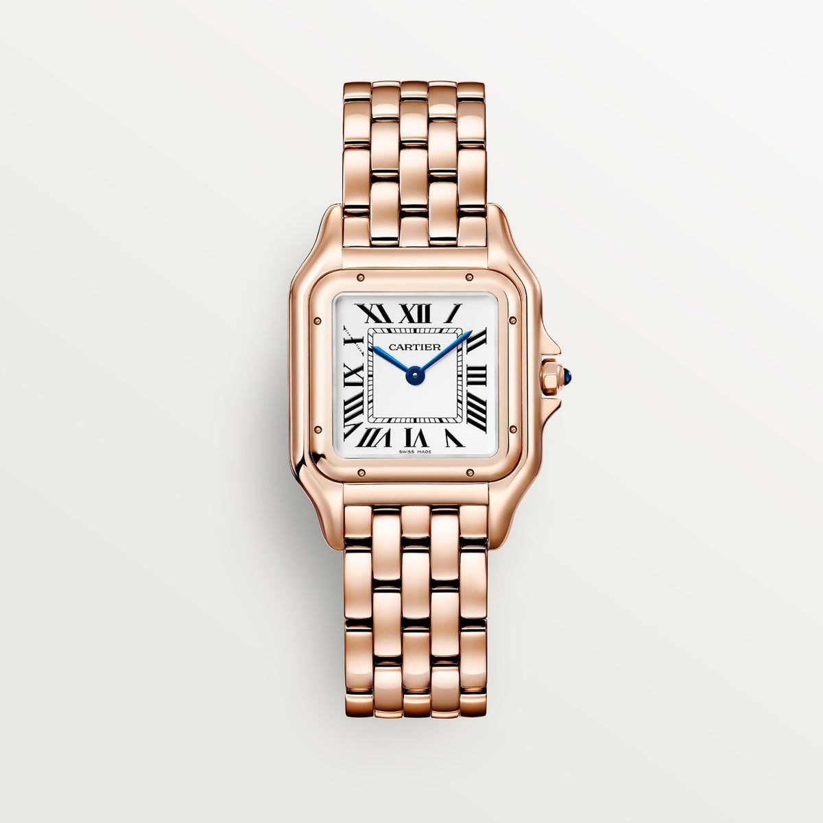Cartier Panthère de Cartier women's quartz watch, medium model case, silver dial, rose gold-tone bracelet – front view