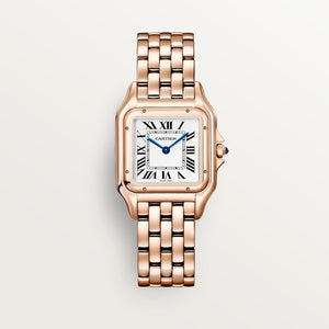 Cartier Panthère de Cartier women's quartz watch, medium model case, silver dial, rose gold-tone bracelet – front view