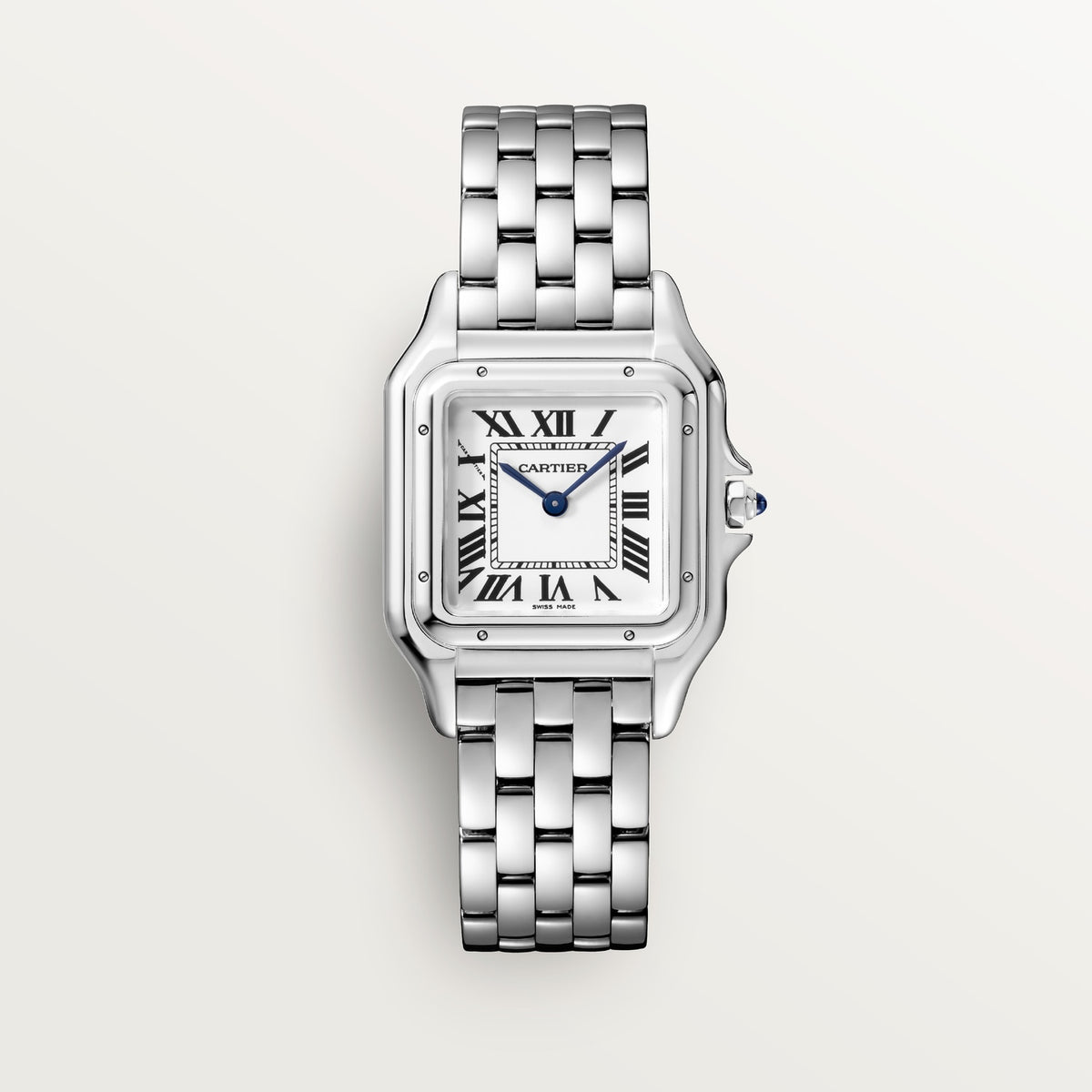 Cartier Panthère de Cartier women's quartz watch, medium model case, silver dial, silver stainless steel bracelet – front view
