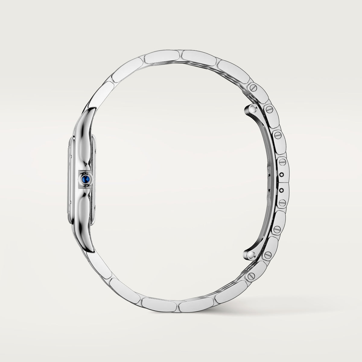 Cartier Panthère de Cartier women's quartz watch, medium model case, silver dial, silver stainless steel bracelet – side profile view