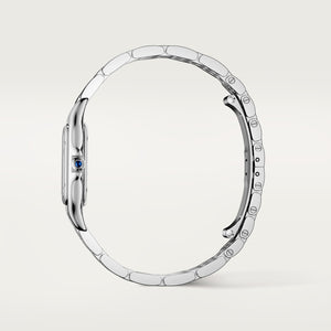 Cartier Panthère de Cartier women's quartz watch, medium model case, silver dial, silver stainless steel bracelet – side profile view