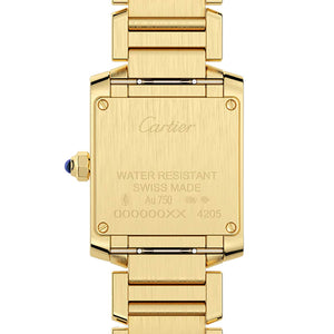 Cartier Tank Française women's quartz watch, small model case, silver dial, gold-tone bracelet – caseback view