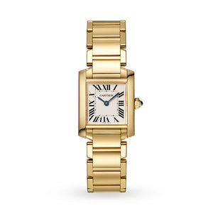 Cartier Tank Française women's quartz watch, small model case, silver dial, gold-tone bracelet – front view